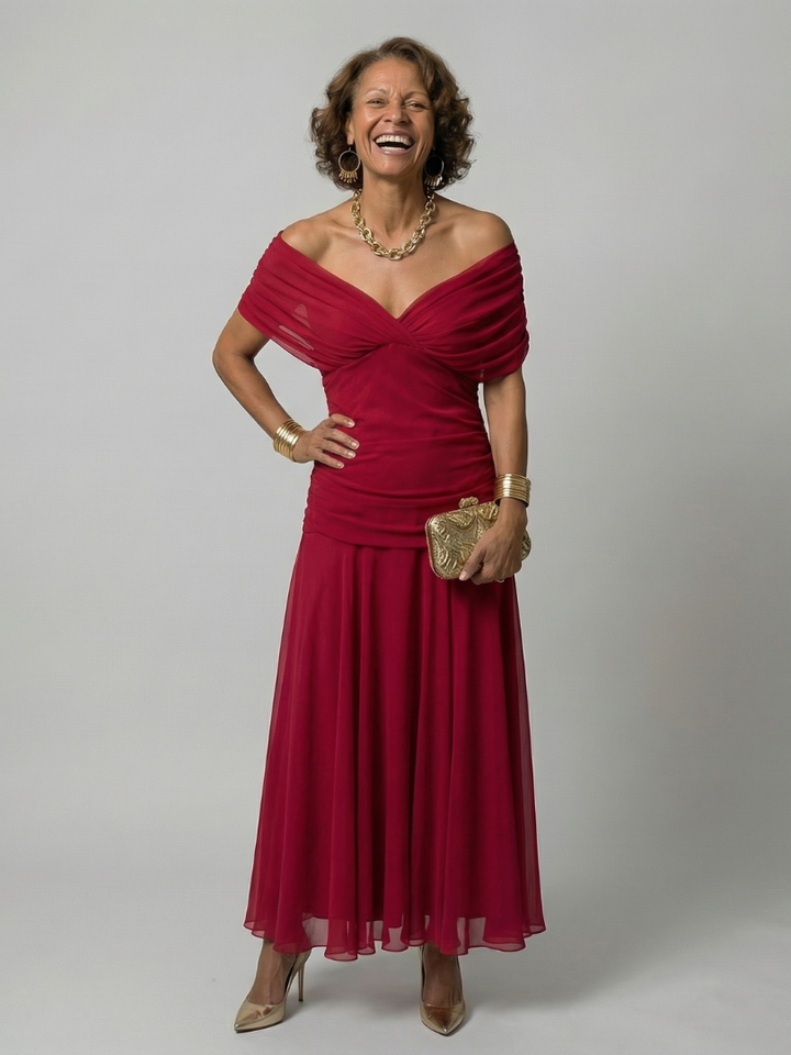 Calen | Off Shoulder Flow Midi Kleid