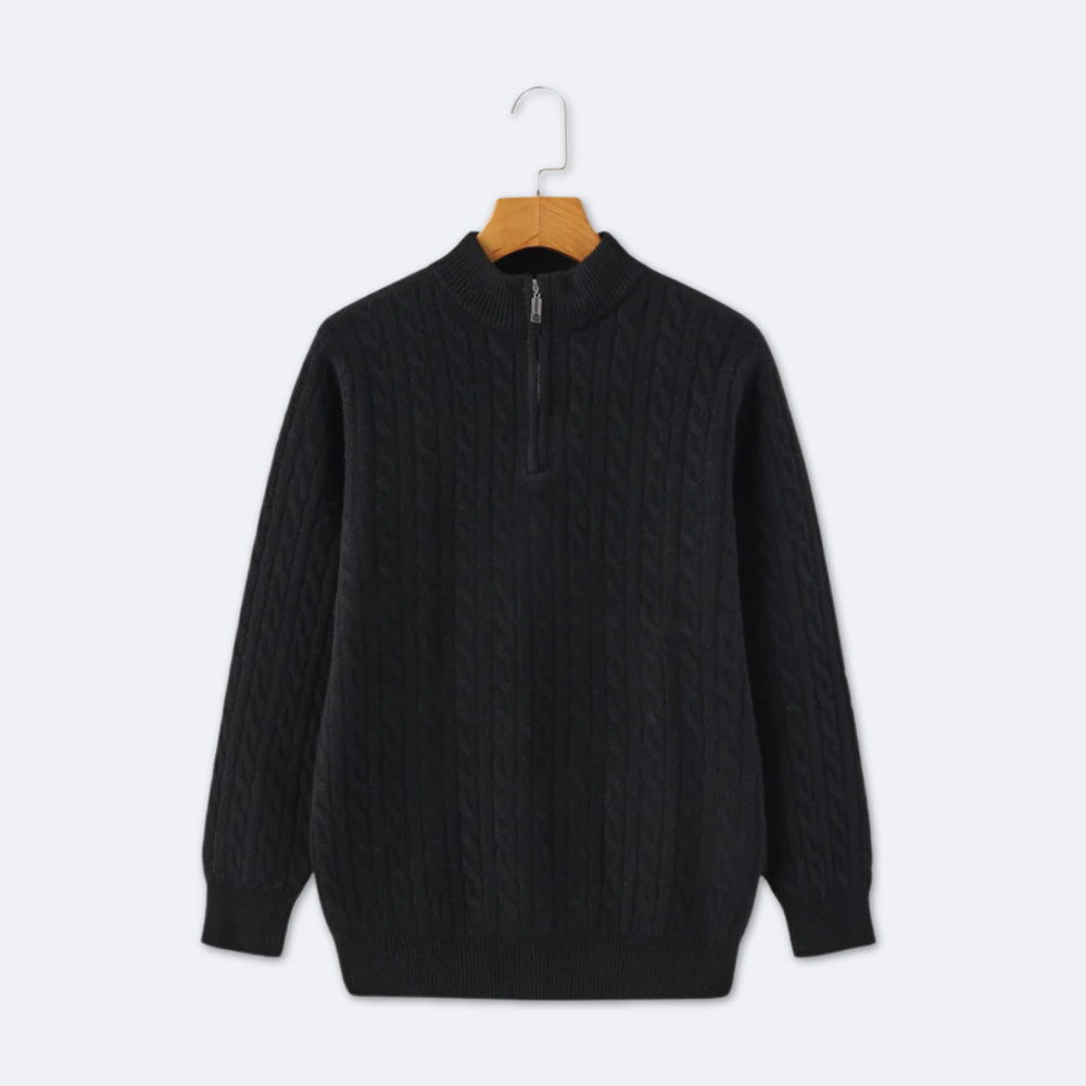 Christian | Eleganter Zopfmuster-Strickpullover mit Halbzip