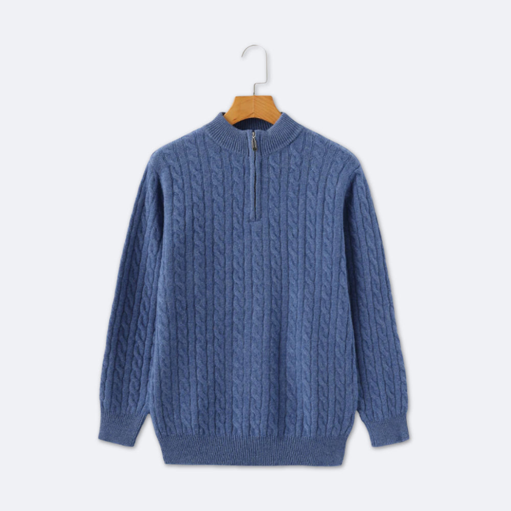 Christian | Eleganter Zopfmuster-Strickpullover mit Halbzip
