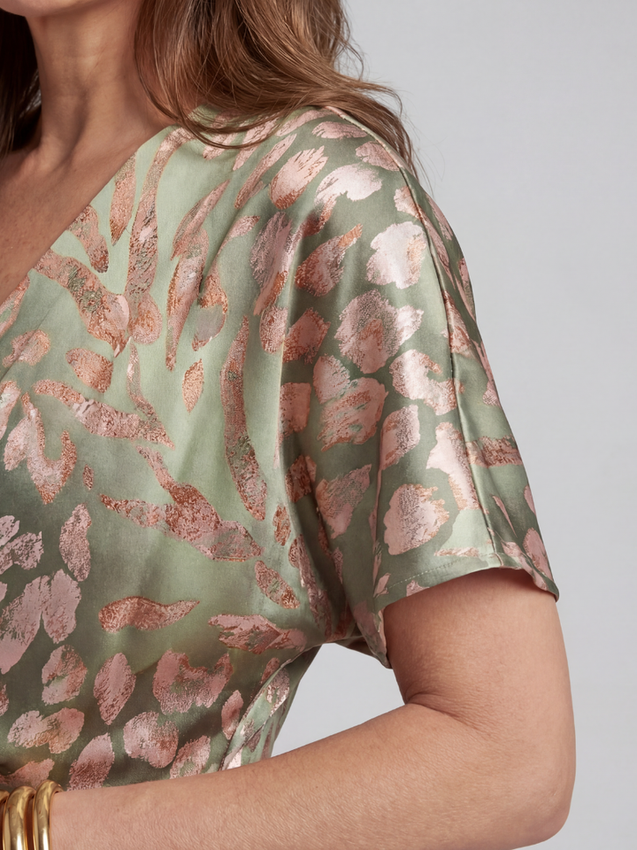 Abstrakter Druck V-Ausschnitt Wickel Taille Midi Kleid