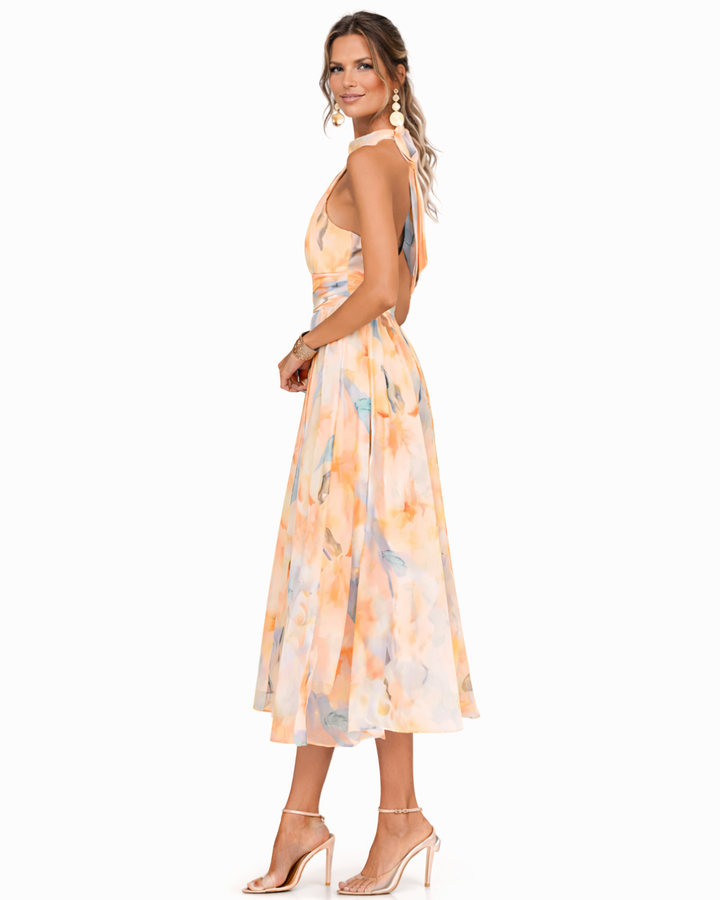 Aurora – Kleid mit Halterneck und Aquarelldruck
