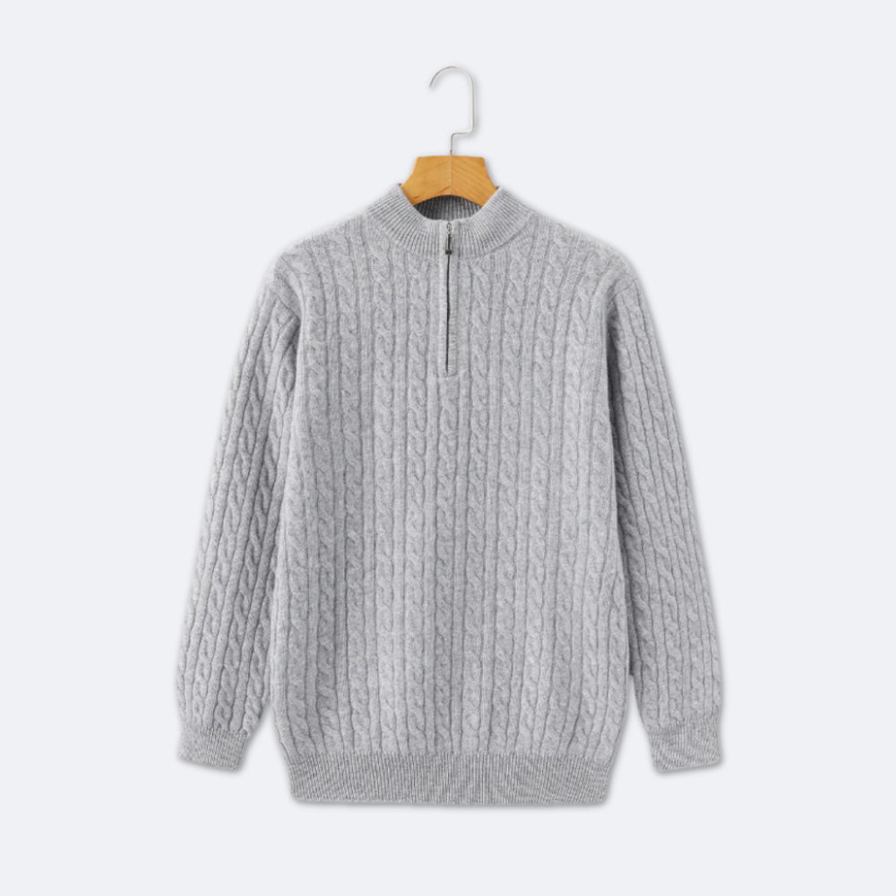 Christian | Eleganter Zopfmuster-Strickpullover mit Halbzip