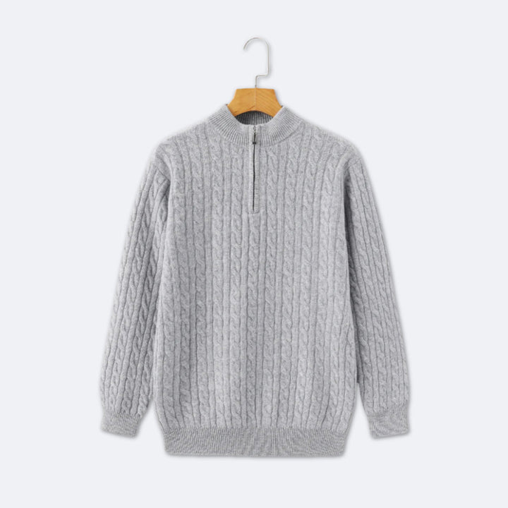 Christian | Eleganter Zopfmuster-Strickpullover mit Halbzip