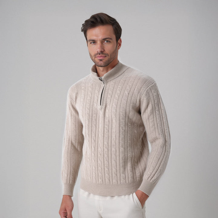 Christian | Eleganter Zopfmuster-Strickpullover mit Halbzip