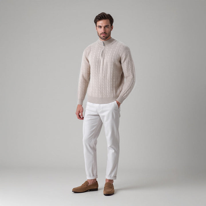 Christian | Eleganter Zopfmuster-Strickpullover mit Halbzip