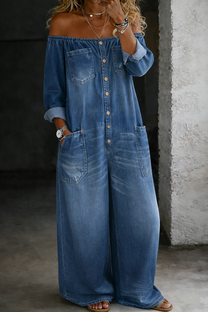 Elena | Off-Shoulder Jumpsuit mit langen Ärmeln