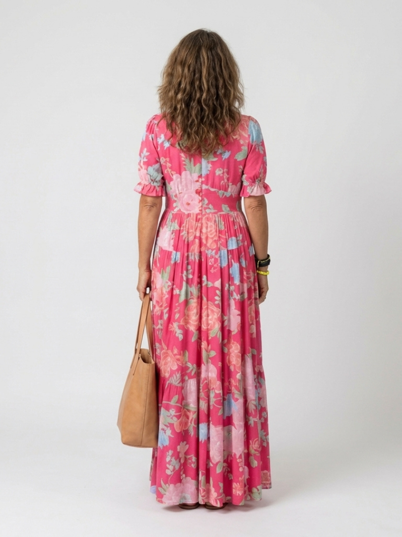 Kurzes ärmelloses V-Ausschnitt Blumen-Midi-Kleid (kopie)