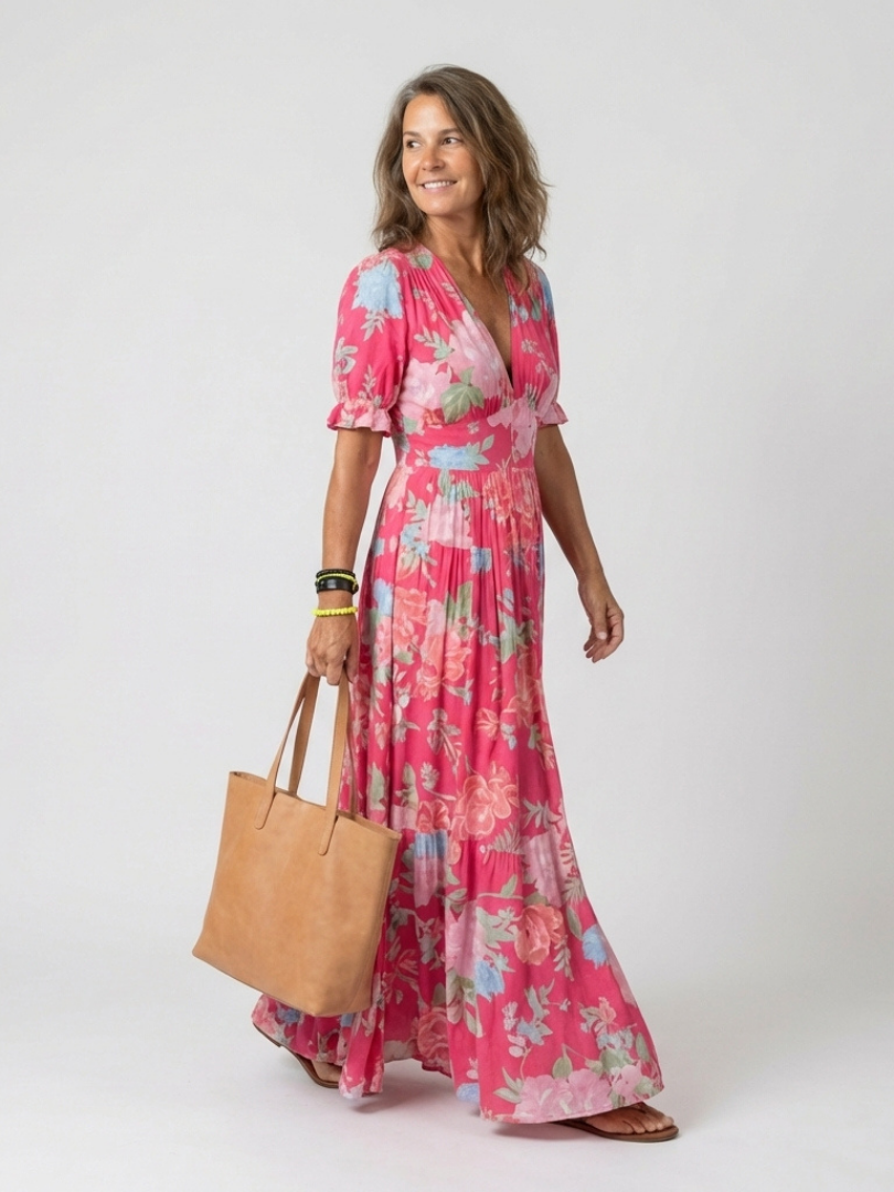 Kurzes ärmelloses V-Ausschnitt Blumen-Midi-Kleid (kopie)