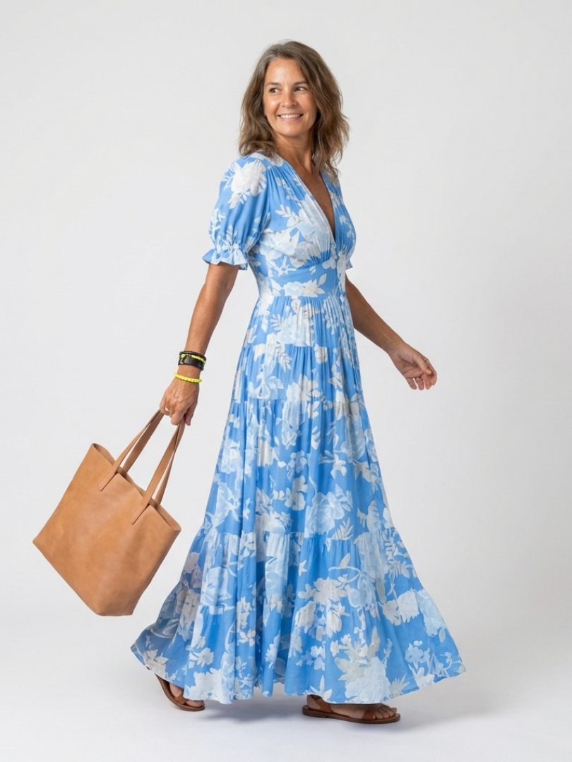 Kurzes ärmelloses V-Ausschnitt Blumen-Midi-Kleid (kopie)