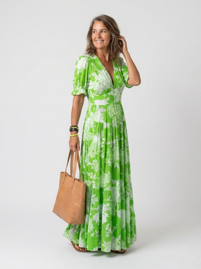 Kurzes ärmelloses V-Ausschnitt Blumen-Midi-Kleid (kopie)