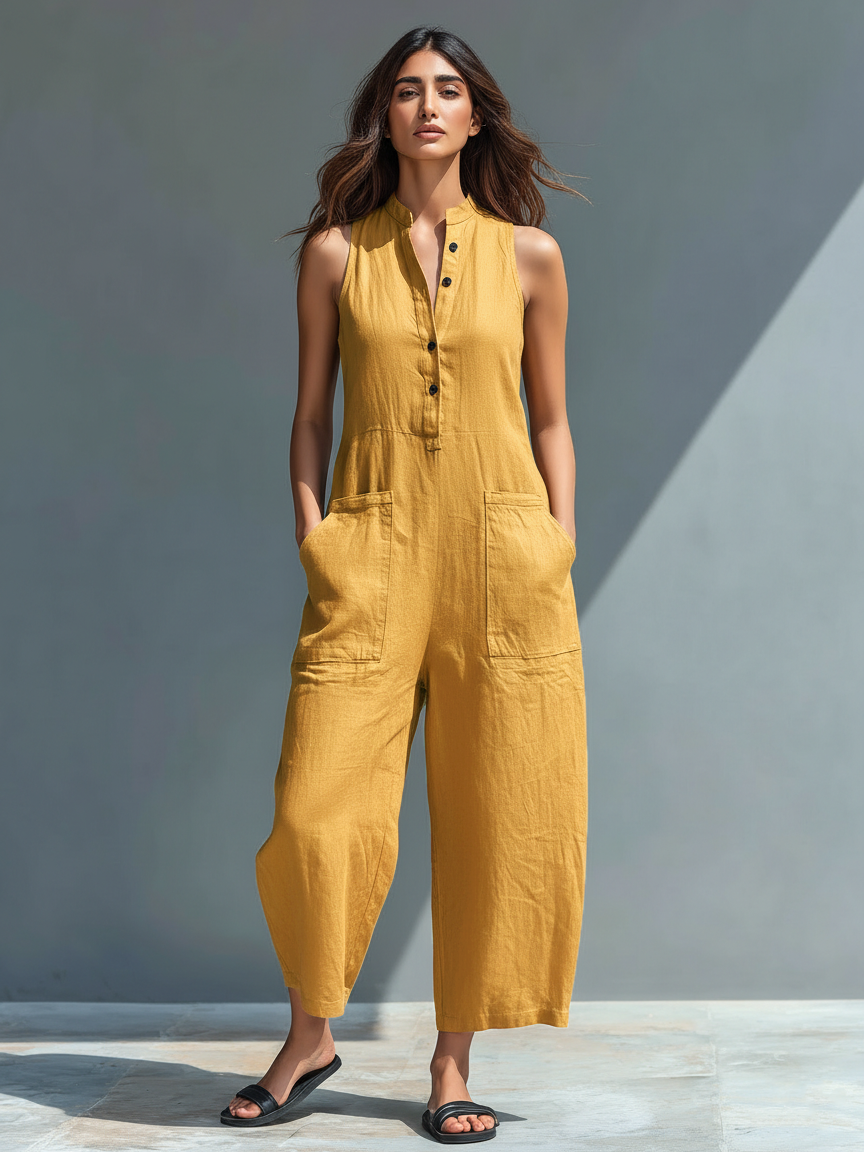 Walburga | Ärmellose Leinen Latzhose