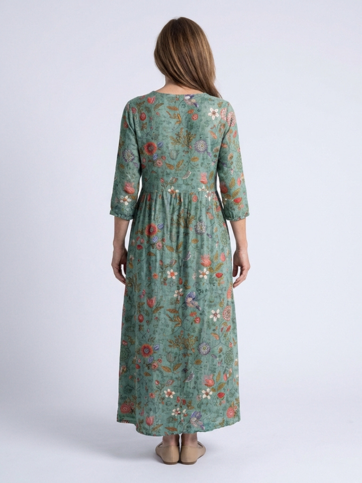 Marina | Florales V-Ausschnitt Maxikleid mit Dreiviertelärmel