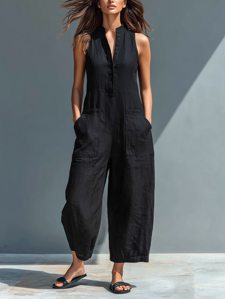 Walburga | Ärmellose Leinen Latzhose