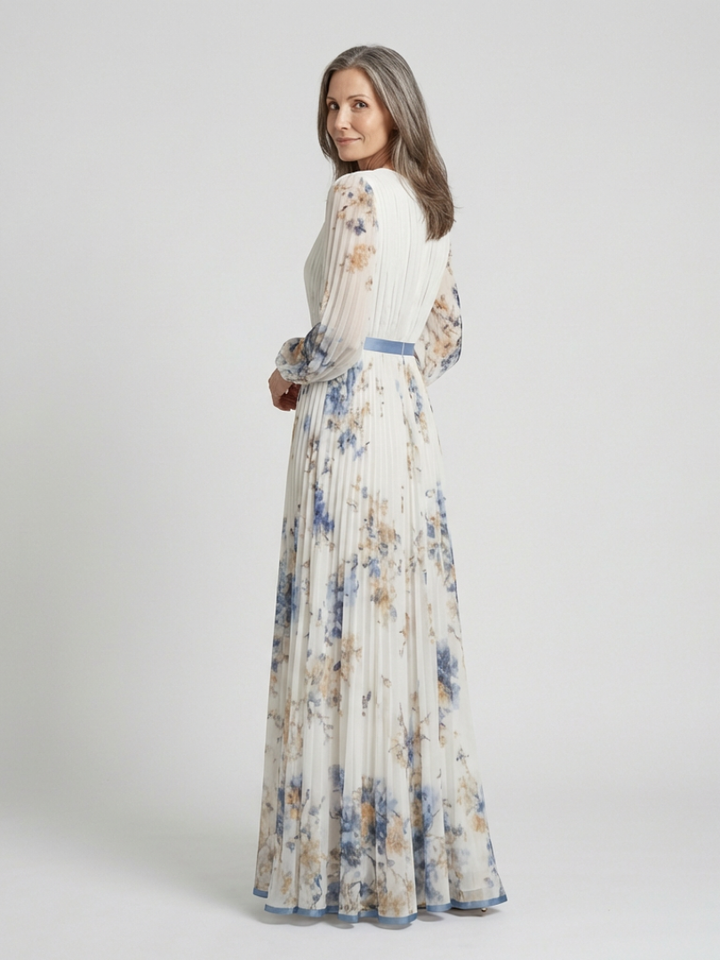 Maxikleid mit langen Ärmeln und V-Ausschnitt im Blumenmuster