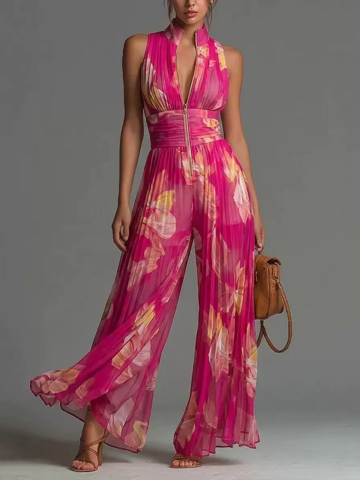 ZARIKA | Plissierter Neckholder-Jumpsuit mit Weitem Bein