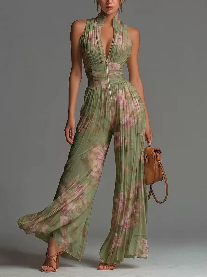 ZARIKA | Plissierter Neckholder-Jumpsuit mit Weitem Bein